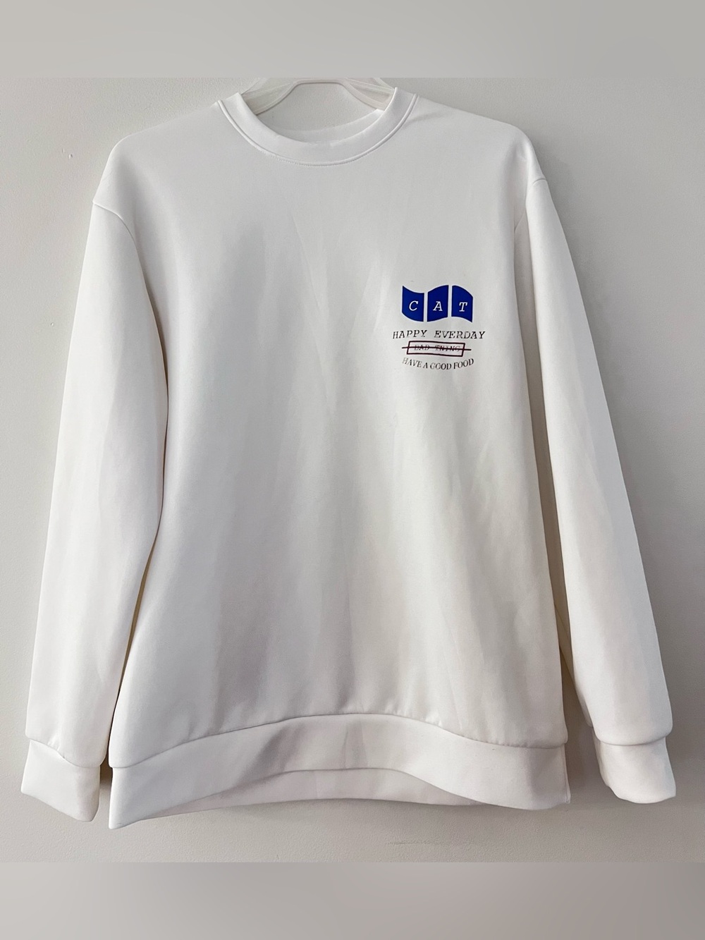 Men’s White 'CAT' Graphic Crewneck Sweater - Picture 2 of 3